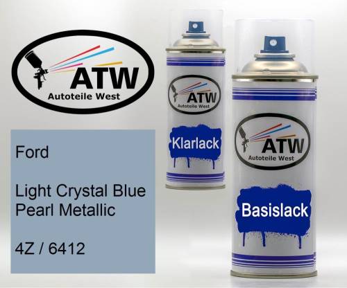 Ford, Light Crystal Blue Pearl Metallic, 4Z / 6412: 400ml Sprühdose + 400ml Klarlack - Set, von ATW Autoteile West.
